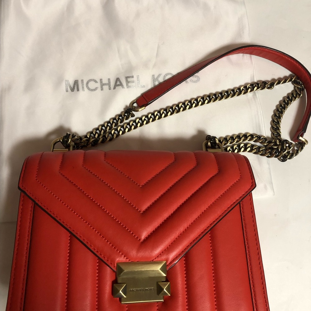 Michael Kors Red Quilted Leather Chain Shoulder Bag